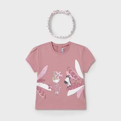 MAYORAL Тениска къс ръкав розов цвят с диадема на цветя за мини момиче Майорал