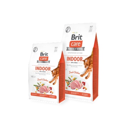 Brit Care Cat Grain-Free INDOOR ANTI-STRESS - Пълноценна суха храна с пилешко за котки живеещи в затворени пространства /3 Разфасовки/