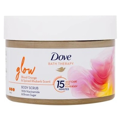 Dove Bath Therapy Glow Body Scrub скраб за тяло с аромат на червен портокал и ревен 295 ml за жени