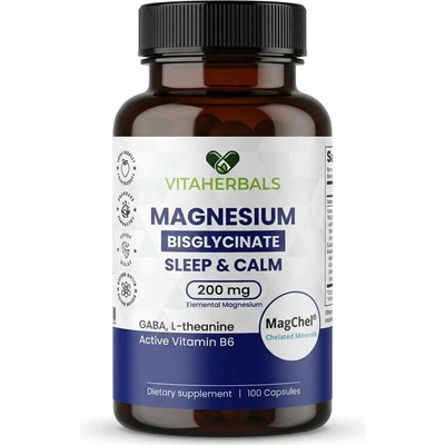 Vitaherbals Magnesium Bisglycinate Sleep & Calm MagChel Horčík, GABA, L-theanin, B6 P5P 100 kapsúl