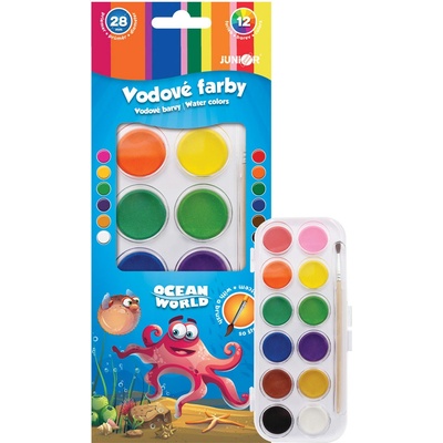 Junior vodové farby 12 farieb 28 mm so štetcom