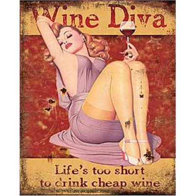 Kovová nástěnná cedule Wine Diva – 20x1x25 cm