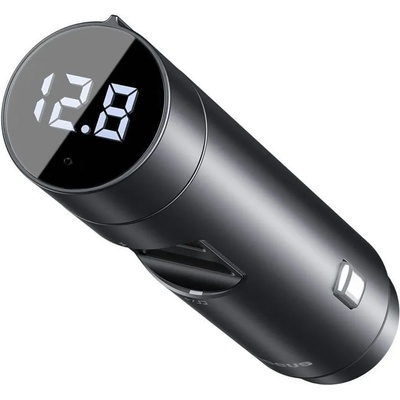 Baseus Energy Column Pro Bluetooth FM Transmitter (CDNL000014) - блутут FM трансмитер и зарядно за кола за мобилни устройства (тъмносив)