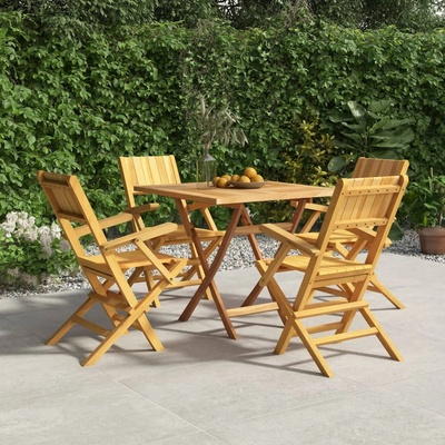 vidaXL Градински трапезен комплект, 5 части, тиково дърво масив (3155039)