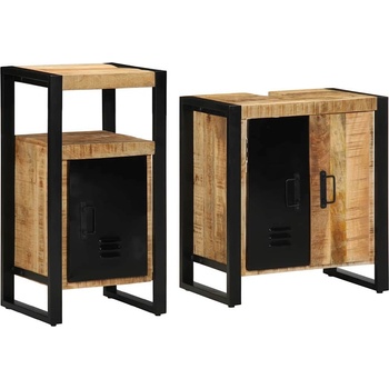 vidaXL Комплект мебели за баня 2 pcs Кафяво Сурово мангоново дърво (3305598)