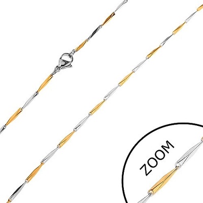 Šperky eshop Řetízek z oceli úzké podlouhlé články zlaté a stříbrné barvy Z27.09