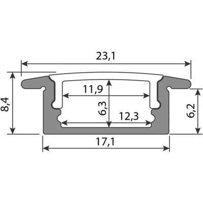 ML-761.350.43.3 Vestavný hliníkový profil černý VO 23x8mm včetně černého difuzoru 3m