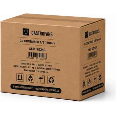 Gastrofans Výhodný multipack 6x Gastronádoba 1/3 GN 150 mm, nerezová, plná