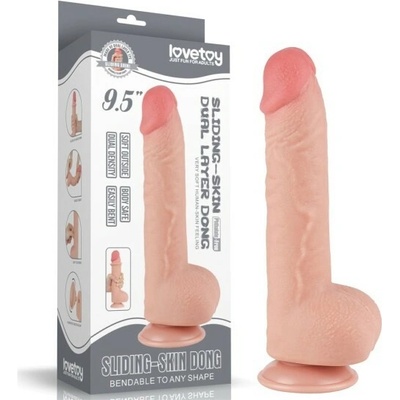 LoveToy Sliding Skin Dual Layer Dong Whole Testicle 9.5" Flesh