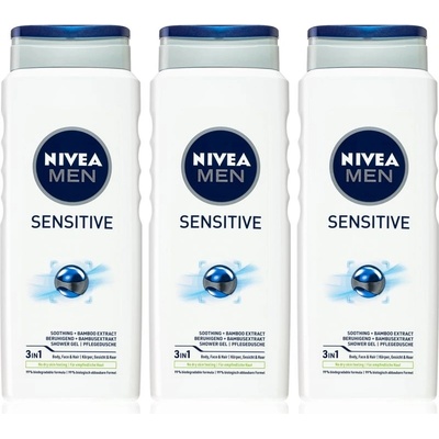 Nivea Men Sensitive sprchový gél 3 x 500 ml darčeková sada