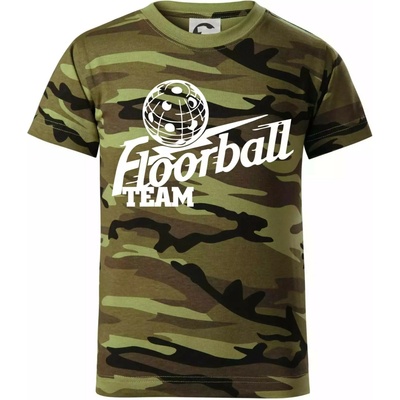 Florbal team dětské maskáčové triko zelený maskáč