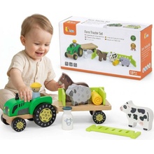 Viga Dřevěný traktor se zvířátky