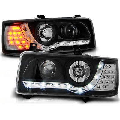 Tuning Tec Přední světla VW T4 90-03.03 TRANSPORTER DAYLIGHT černé LED blinkr