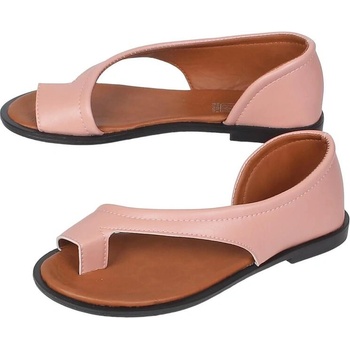 Сандали с кожена лента между пръстите в цвят пудра