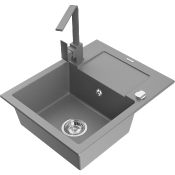 Mexen Enzo гранитна мивка с 1 отделение с отцедник и кухненски смесител Rita, сиво - 6506-71-670300-71 (6506-71-670300-71)