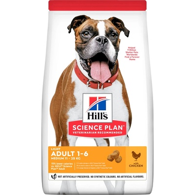 Hill's Science Plan Light pre dospelých psov stredných plemien s kuracím 14 kg