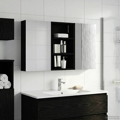 vidaXL Комплект шкафове за баня с рафт с врата 3 pcs 90 x 10, 5 x 50 см (3403665)