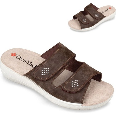 Dámske hnedé šľapky na suchý zips 2622 N15