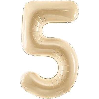 PartyDeco Balónek fóliový číslo 5 béžový 72cm