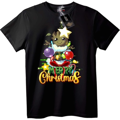 NOONEBRAND Тениска Весела Коледа Елха - 6XL, Black