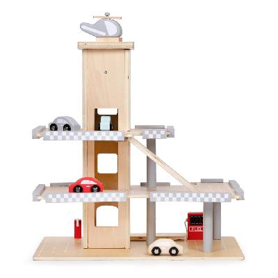Голямо дървено трасе гараж с асансьор + коли ecotoys, от 3г (w04b047b)