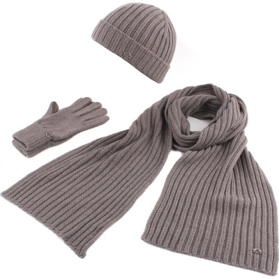 Комплект мъжки вълнен шал, шапка и ръкавици JailJam Top Wool Set 3, Кафявосив