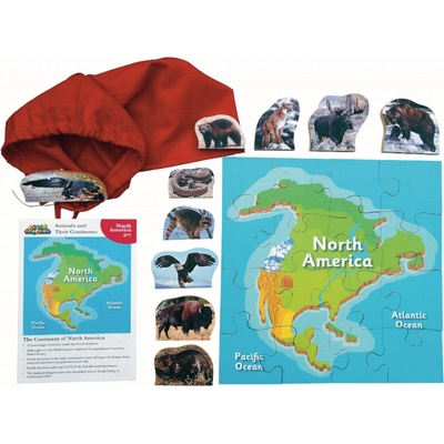 Just Jigsaws 771 Severná Amerika a jej zvieratá drevené a 10 zvierat 16 dielov