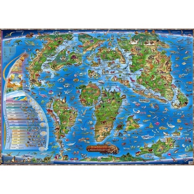Dinosauři a prehistorický svět - dětská nástěnná mapa 136 x 96 cm, lamino + lišty