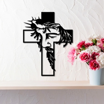 Karls DESIGN Drevený krížik na stenu - Ukrižovanie Ježiša Krista - 40cm