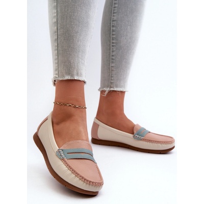 Evento Dámské mokasíny z eko kůže růžové Vikitara krémová