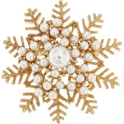 Biju vánoční brož vločka ozdobená bílými perličkami zlatá 9001753