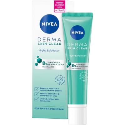 Nivea Derma Skin Clear Нощен ексфолиант за лице, 40 ml