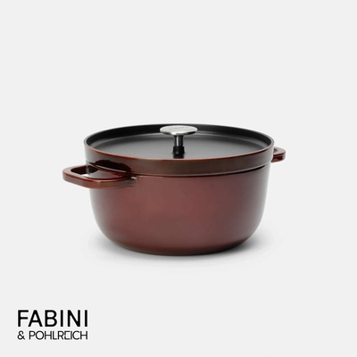FABINI Kastról & Pohlreich, 26 cm 5,2 l - Smaltovaný liatinový kastról s nahrievacou pokrievkou, vínovo červený