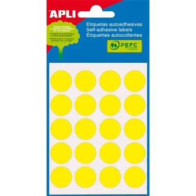 APLI Етикети, кръгли, 19 мм, с ръкописен текст, цветни, apli, жълти, 100 етикета в опаковка 02063 (02063)