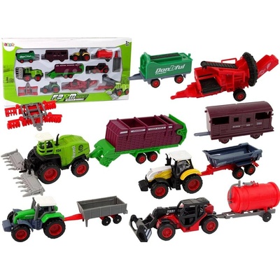 Lean Toys Sada zemědělských vozidel traktor 12 ks kovu