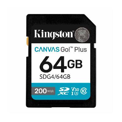 Карта памет 64GB SDXC, Kingston Canvas Go! Plus Gen4, UHS-I U3 V30 Class 10, скорост на четене до 200MB/s, скорост на запис до 100MB/s (SDG4/64GB)