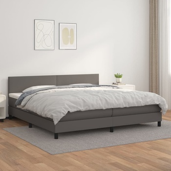 vidaXL Боксспринг легло с матрак, сиво, 200x200 см, изкуствена кожа (3141027)