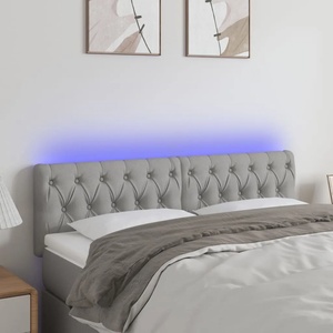 vidaXL LED горна табла за легло, светлосива, 144x7x78/88 см, плат (3121946)