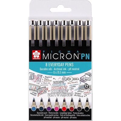 Technické linery SAKURA Pigma Micron "PN", 8 ks Everyday pens