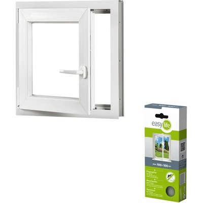 Okna Hned Sada plastové okno 550 x 550 mm levé, otevíravé i sklopné, bíle + síť proti hmyzu