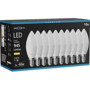 Mexen Nova 10x LED крушка E14, C37, 9W, Топла - 3000K, 945 lm - L102-E14-0930-01x10 (L102-E14-0930-01x10)