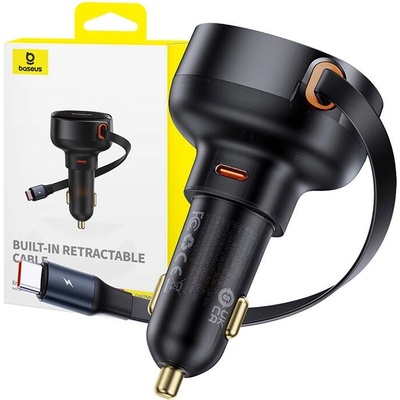 Baseus Enjoyment Pro Car Charger 60W with USB-C port and USB-C cable - зарядно за кола с вграден USB-C кабел и USB-C изход (черен)