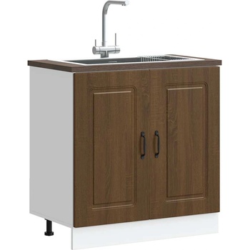 vidaXL Шкаф за мивка, Kalmar, кафяв дъб, 80x46x81, 5см, инженерно дърво (853454)
