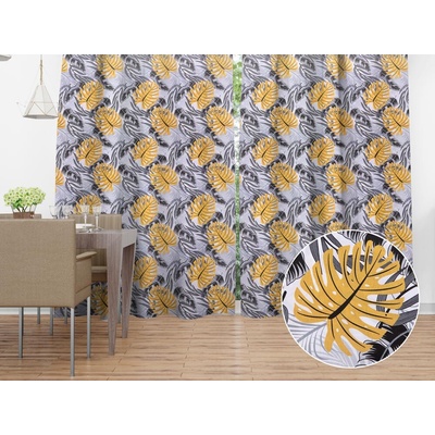Biante Bavlnený záves Sandra SA-177 Okrové a sivé tropické listy 150x140 cm