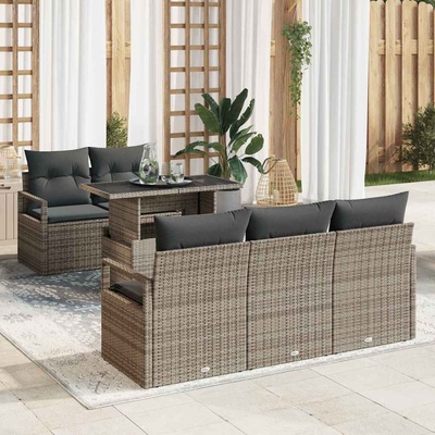 vidaXL Градински Софа Комплект с възглавница 6 pcs Сив Полиратан (3357472)