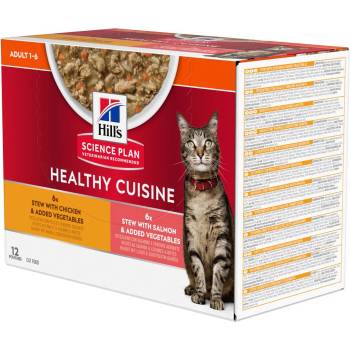 Hill's 12х80г Adult Healthy Cuisine Hill's Science Plan, консервирана храна за котки, с пиле и сьомга