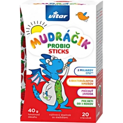 Vitar Mudráčik Probio Sticks prášok vo vrecúškach jahoda 20 ks