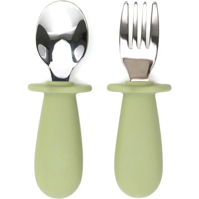 Malý Ježko 2 ks Kovový príbor pre bábätká - Pale Olive