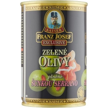 Franz Josef Kaiser Exclusive Zelené olivy plnené pastou zo šunky serrano v slanom náleve 300 g