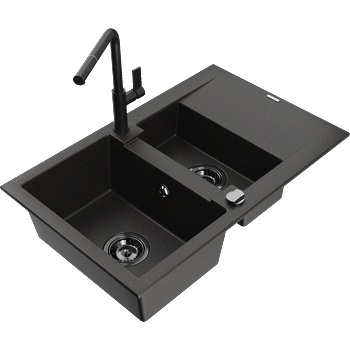 Mexen Gaspar гранитна мивка с 1, 5 отделения с отцедник и кухненски смесител (6507-75-670401-70-B)